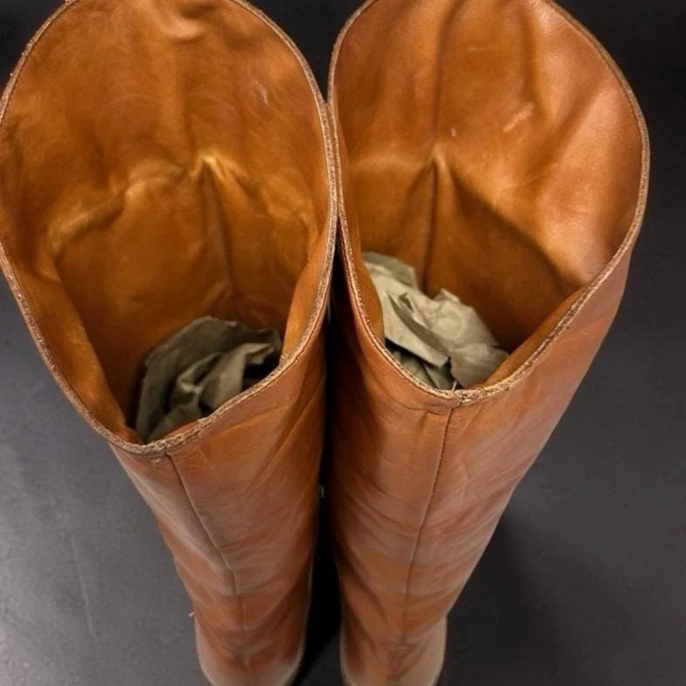 Vintage 70s Thom McAn Womens Tall Brown Leather Campus Slouch Boots US 8.5